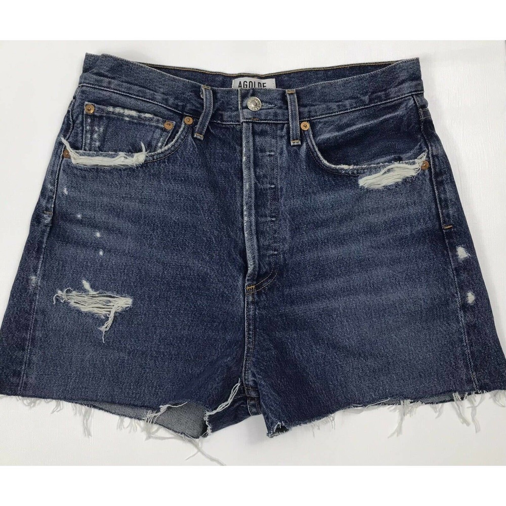 Agolde Los Angeles Premium Cut Off High Rise Destroyed Denim Jean Shorts Size 26